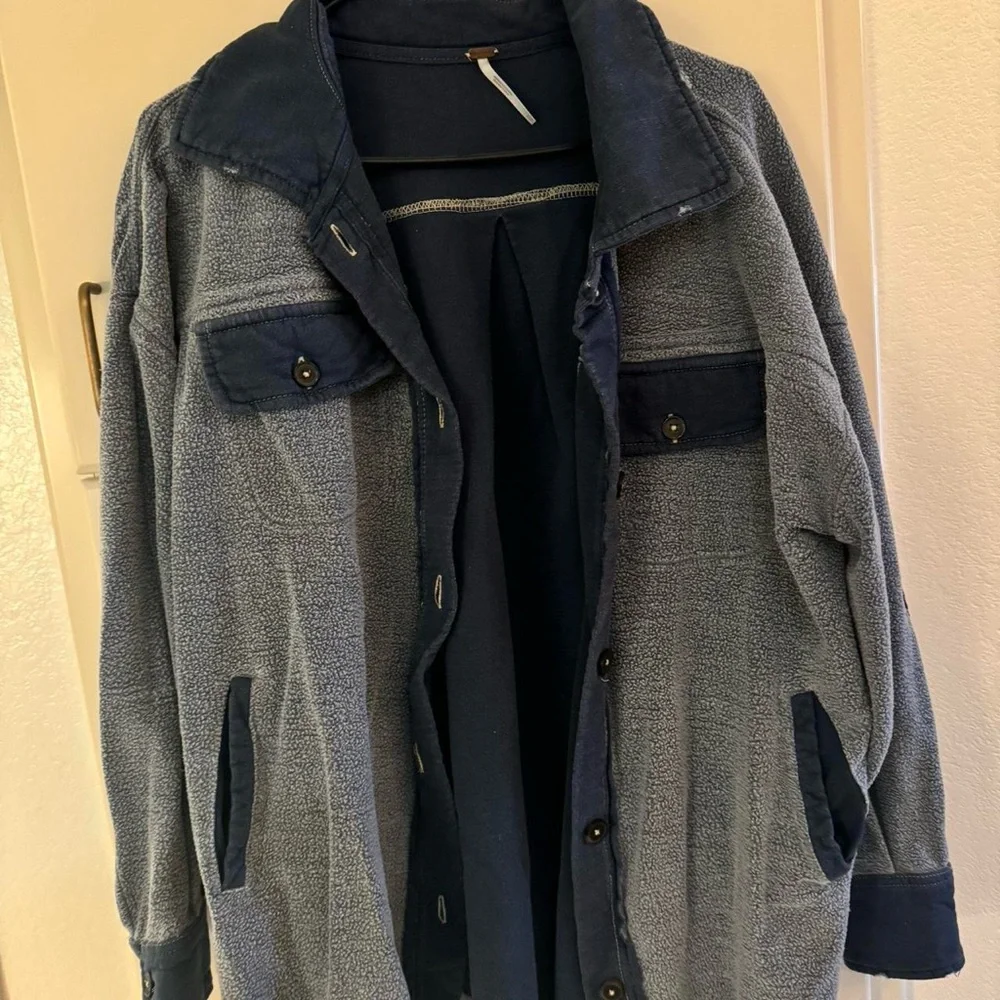 Free People Blue Sherpa Jean Jacket - Picture 3 of 8